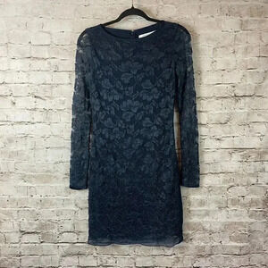 Diane von Furstenberg Size 4 Navy Blue Long Sleeve Lace Dress Knee Length Nylon